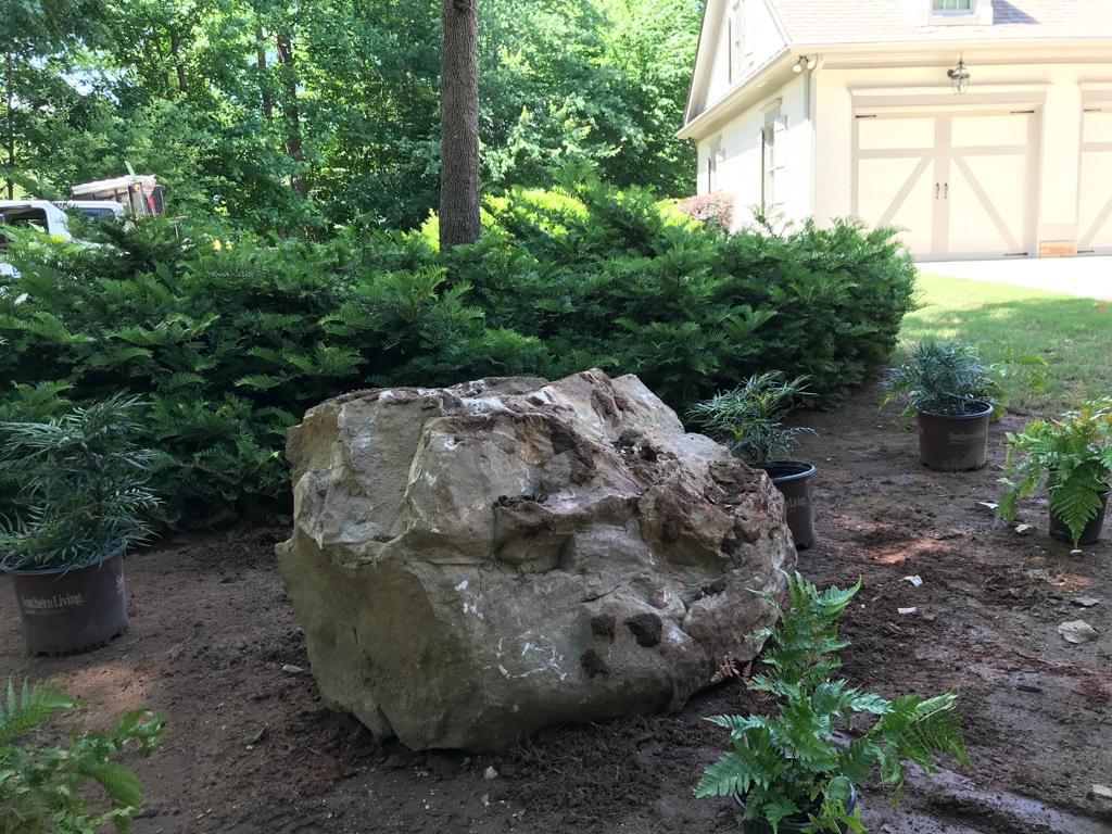 Big Stone Boulder Installation /Hardscapes/Stacked Stone Boulder